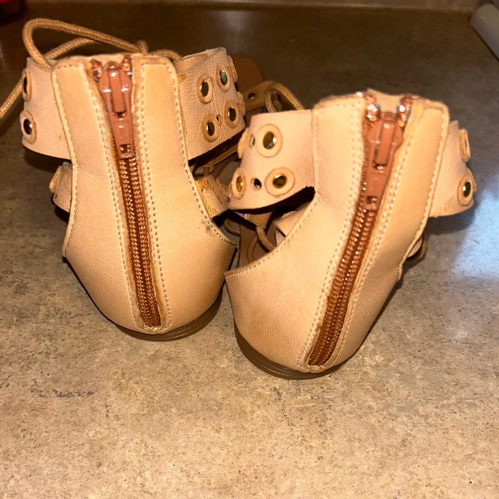 Barbara Barbieri Tan Gladiator Sandals - studded lace up flats